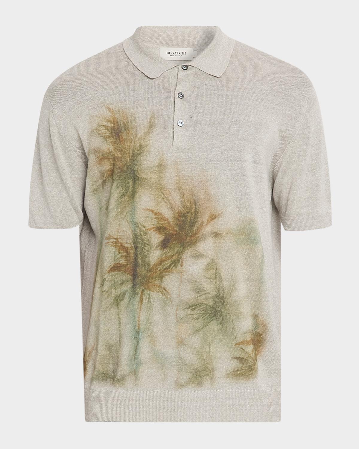 Bugatchi Men's Palm Linen and Cotton Short-Sleeve Polo Sweater
