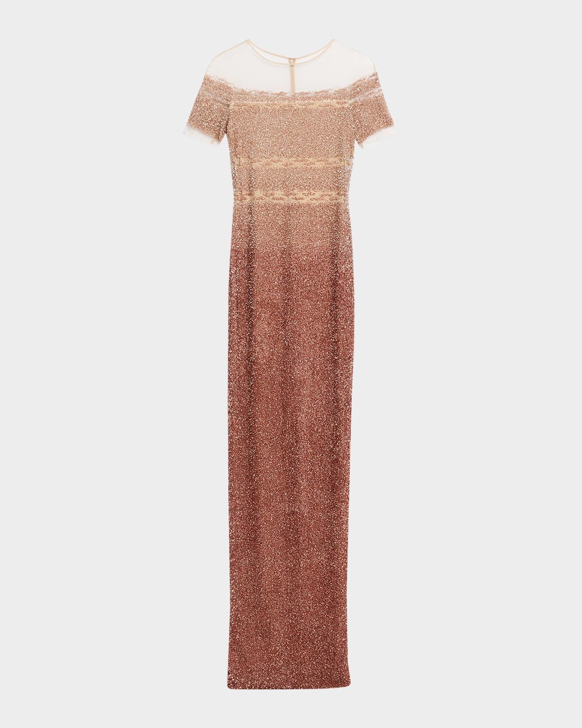 Pamella Roland Degrade Sequin Illusion Column Gown