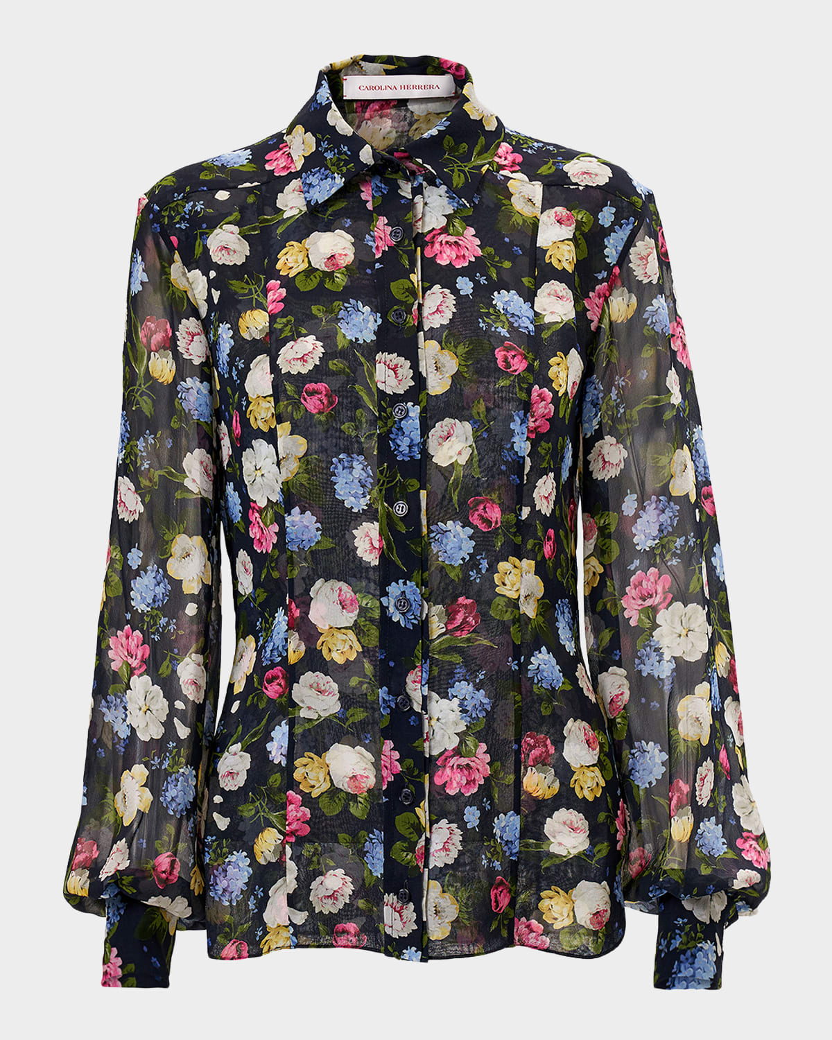 Carolina Herrera Isabella Rose-Print Silk Chiffon Button-Down Shirt | Thumbnail 4