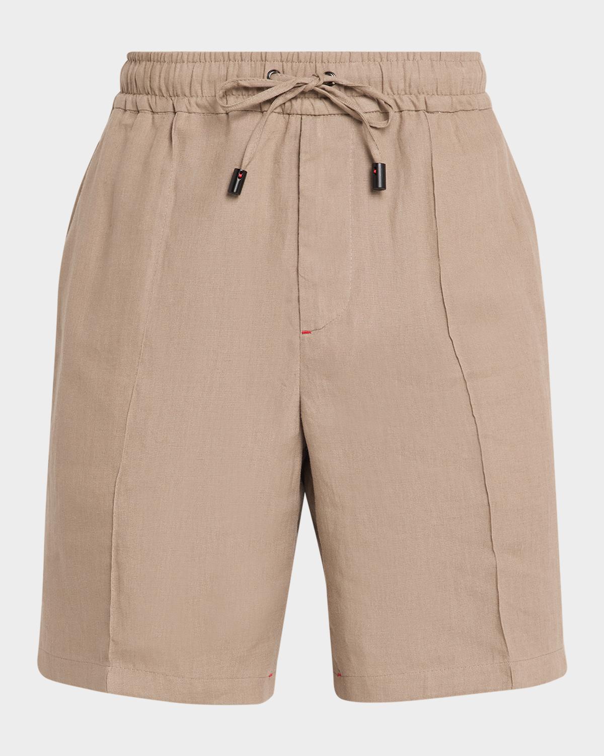 Isaia Men's Linen Creased-Front Drawstring Shorts