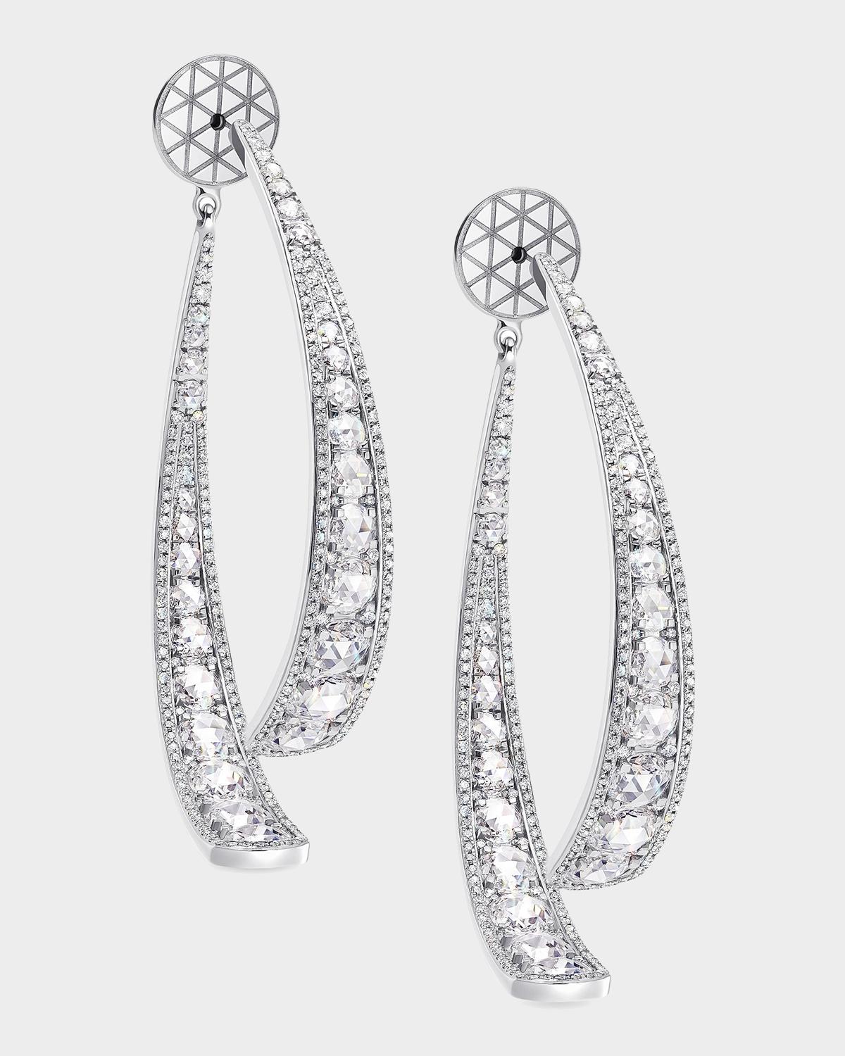 18K White Gold Diamond Linear Hoop Earrings