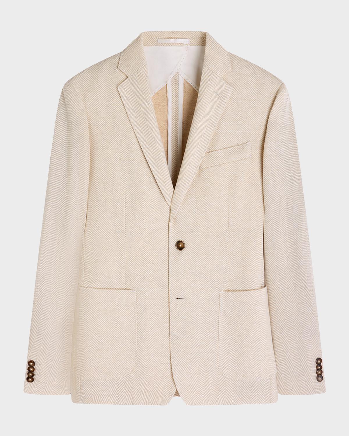 Bugatchi Men's Herringbone Cotton and Linen Two-Button Blazer