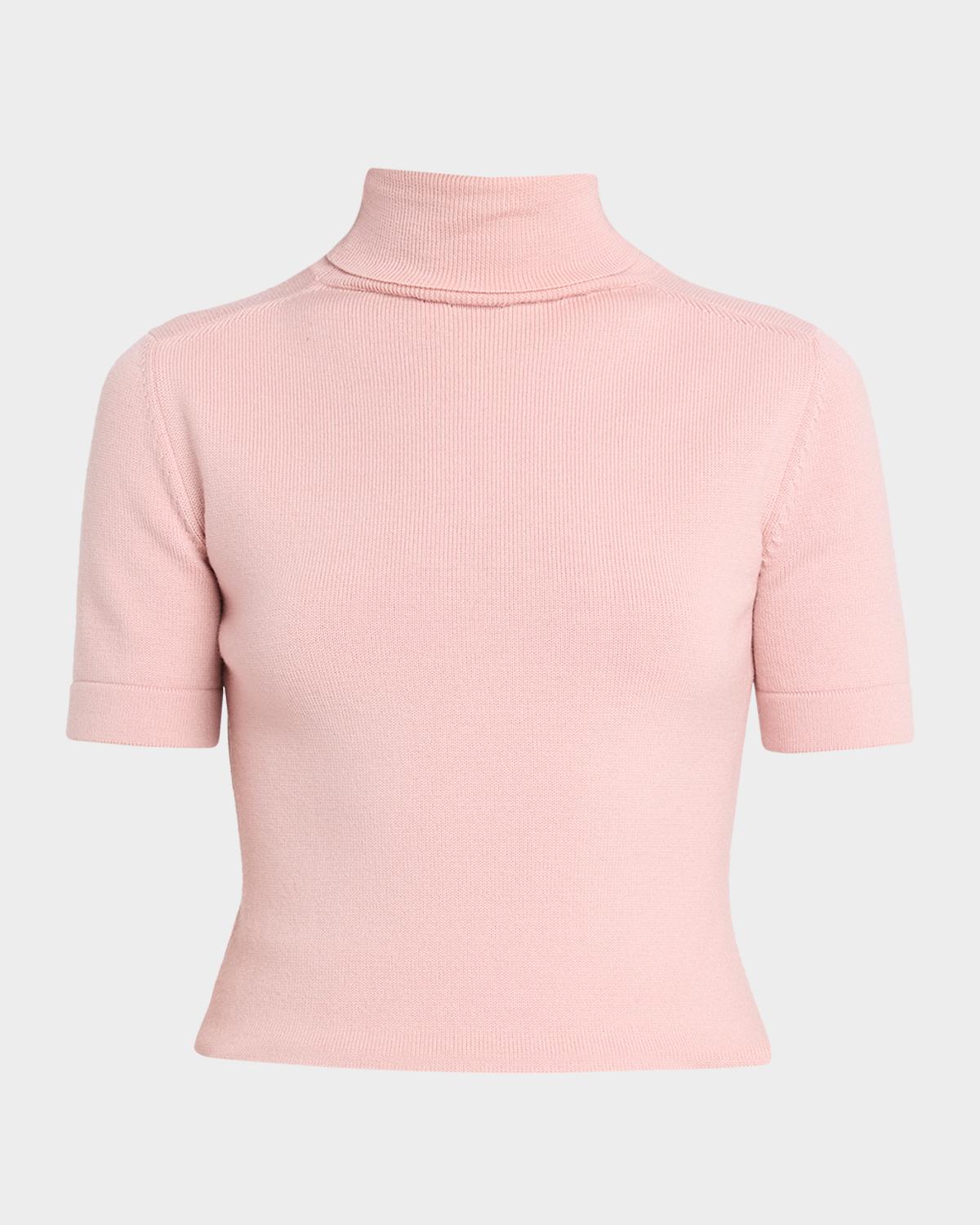 Turtleneck Short-Sleeve Wool Sweater