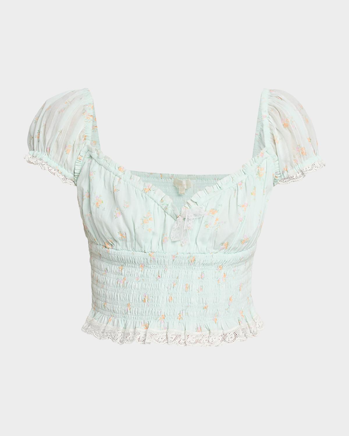 LoveShackFancy Daini Smocked Floral Top