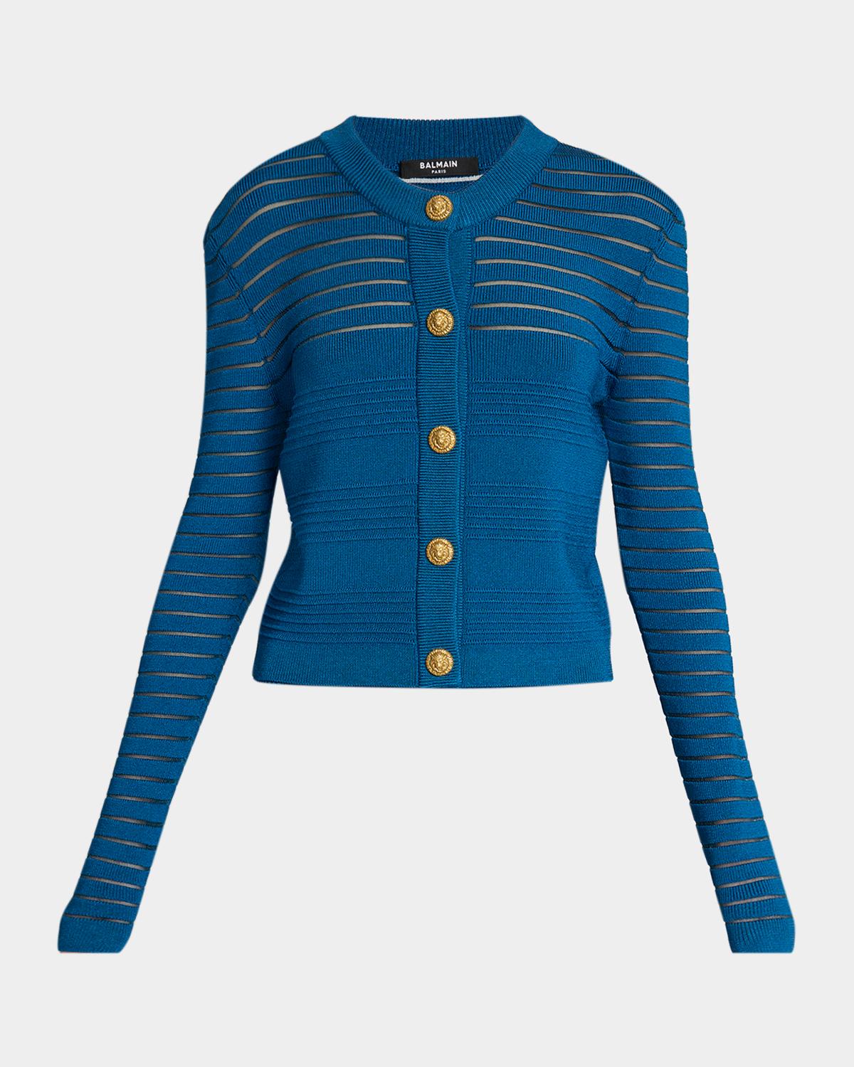 Balmain Mesh Stripe Crewneck Cardigan