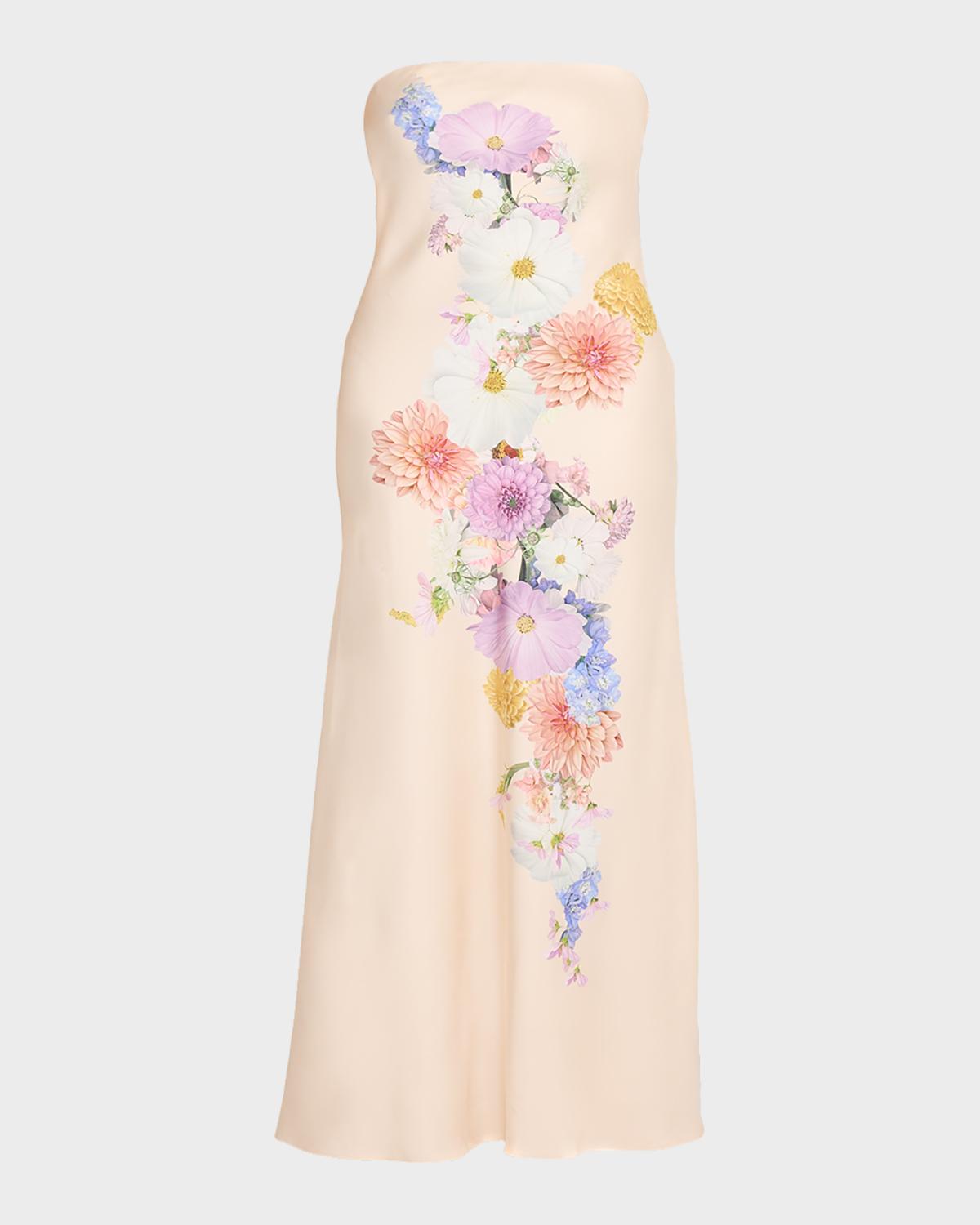 As It May Vionne Strapless Floral-Print Midi Dress