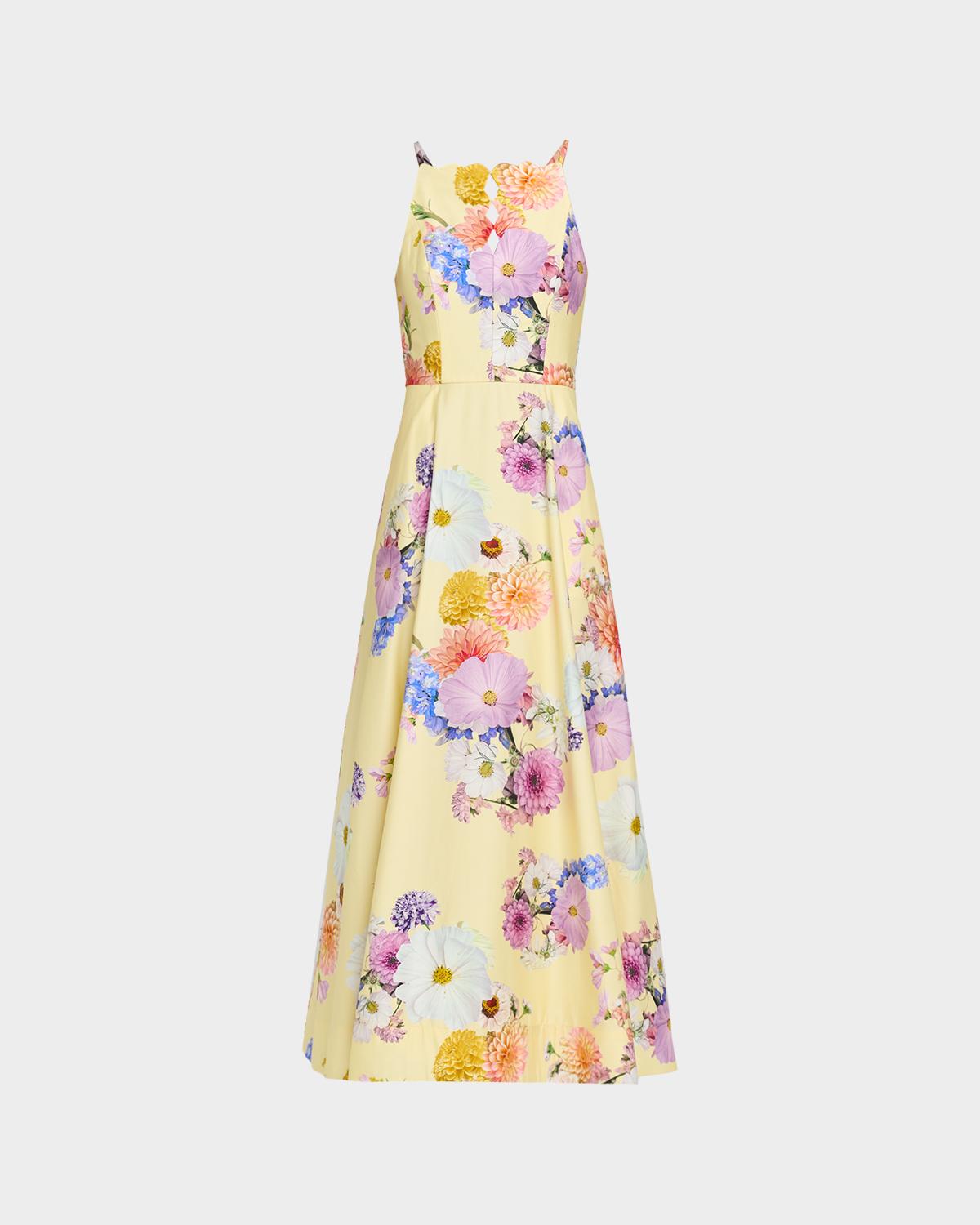 As It May Mirelle Sleeveless Floral-Print Cutout Gown