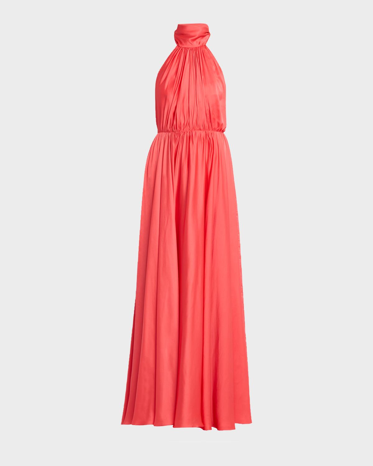 As It May Elyra Satin Chiffon Halter Gown