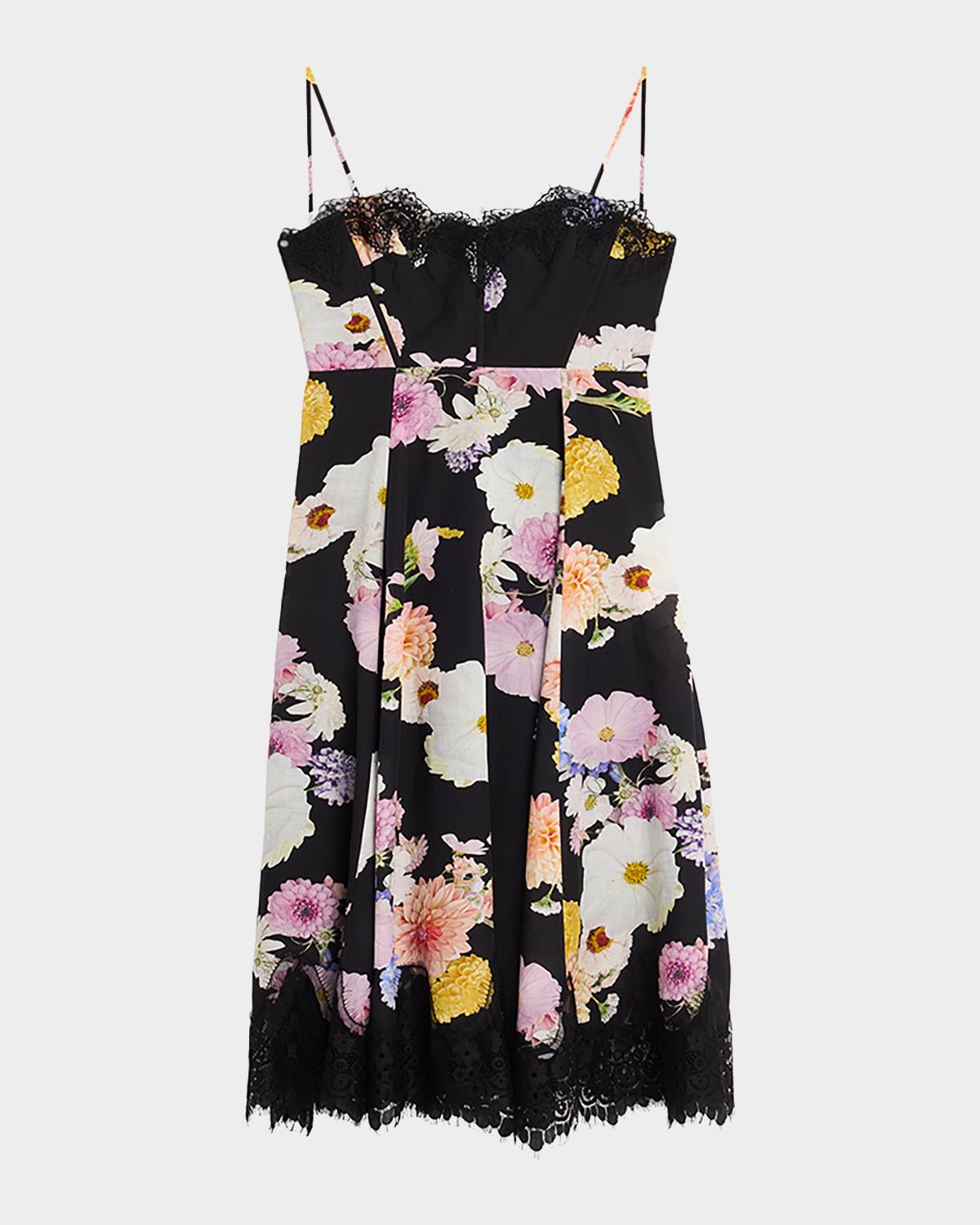 As It May Junia Lace-Trim Floral Linen Mini Dress