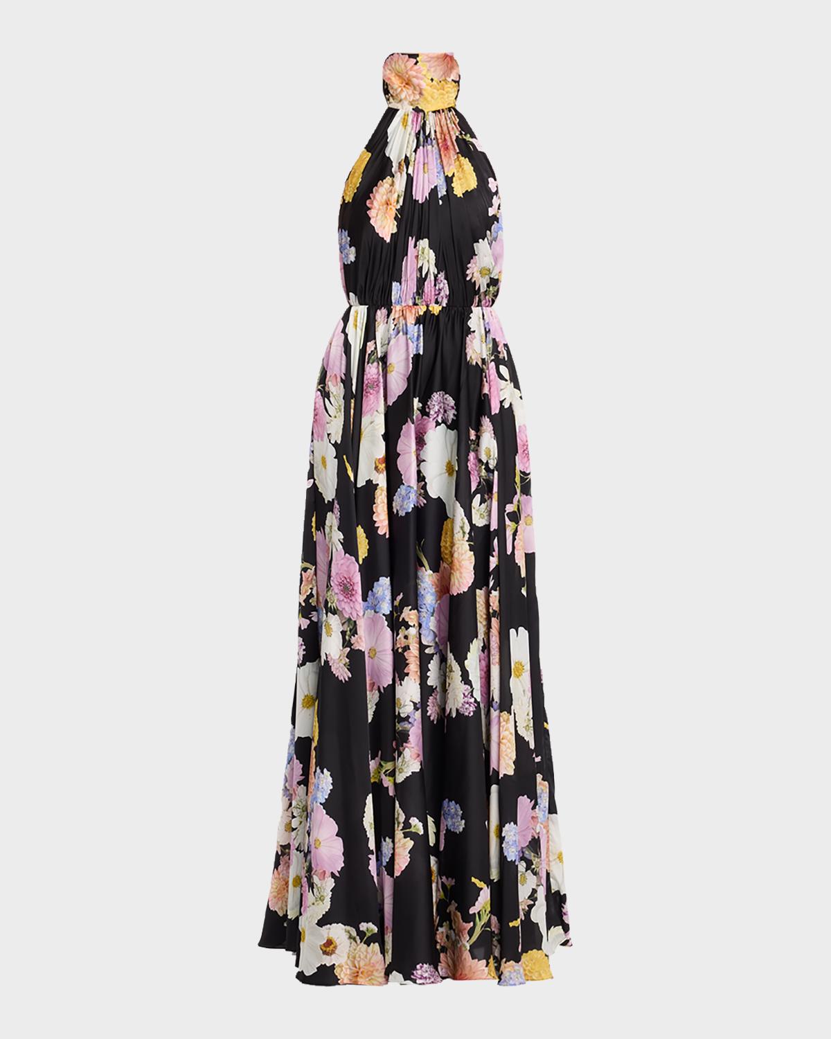 As It May Eli Floral-Print Satin Halter Gown