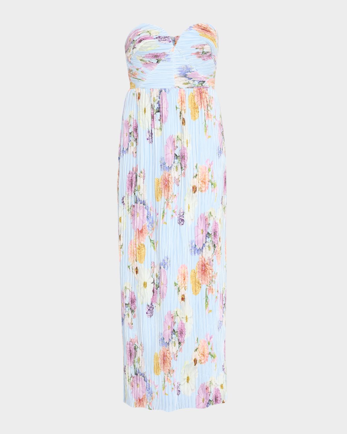 As It May Calla Strapless Pleated Floral-Print Satin Column Gown