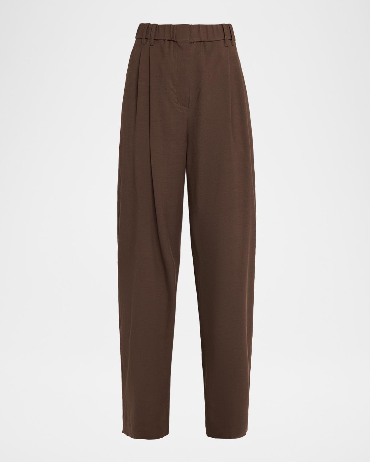 Brunello Cucinelli High-Rise Double Pleated Straight-Leg Pants