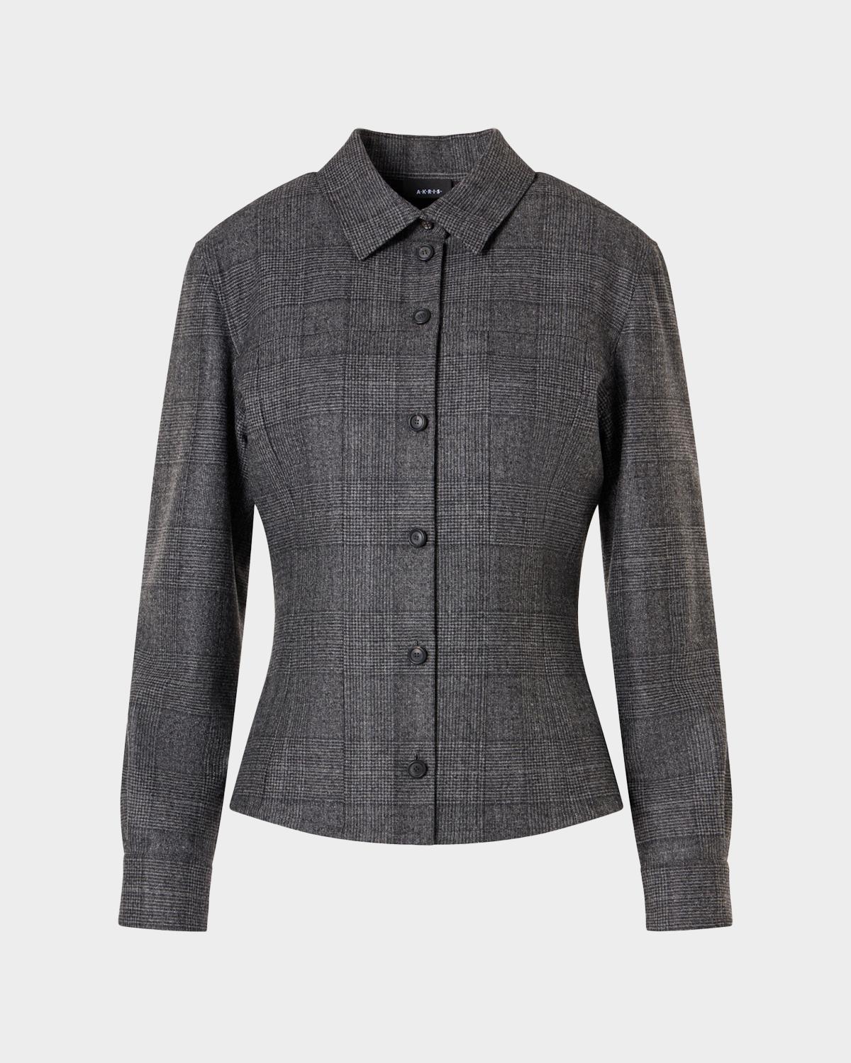 Akris Wool Flannel Prince of Wales Button-Down Blouse