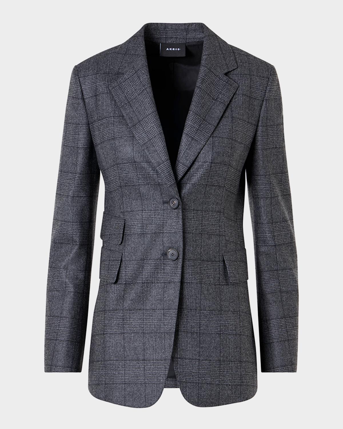 Akris Arie Prince of Whales Wool Flannel Single-Breasted Jacket