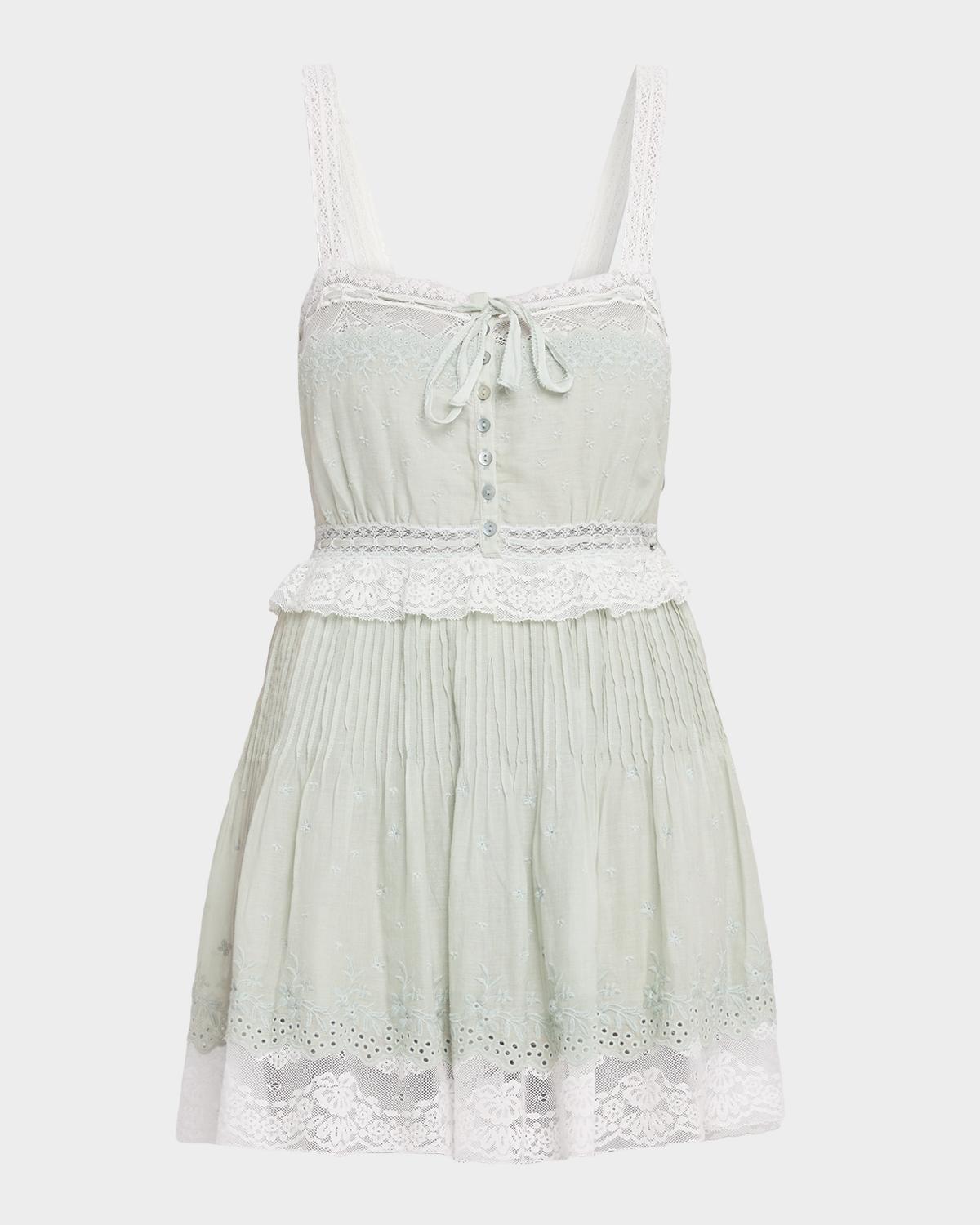 LoveShackFancy Hadlee Embroidered Lace-Trim Mini Dress