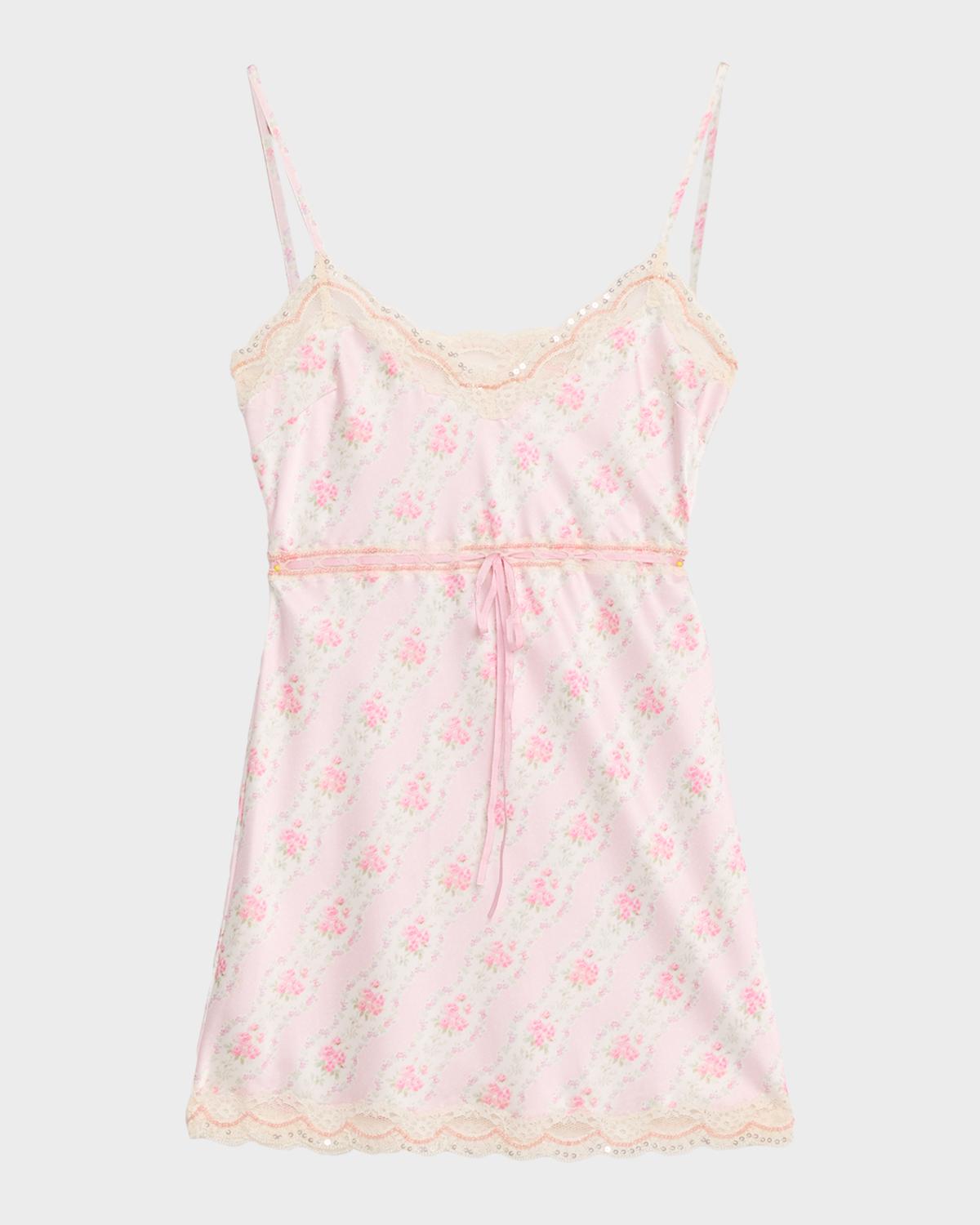 LoveShackFancy Nicoli Floral Satin Mini Dress
