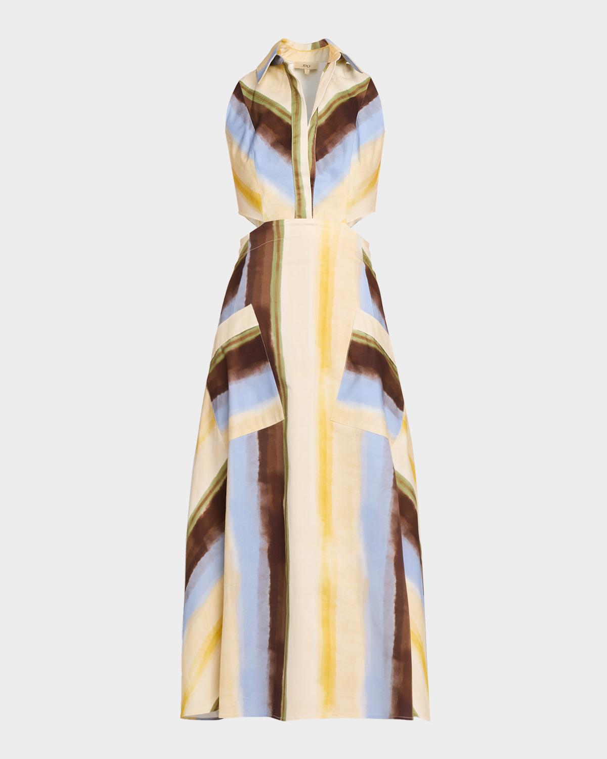 JBQ Fiona Watercolor Stripe Cutout Midi Dress
