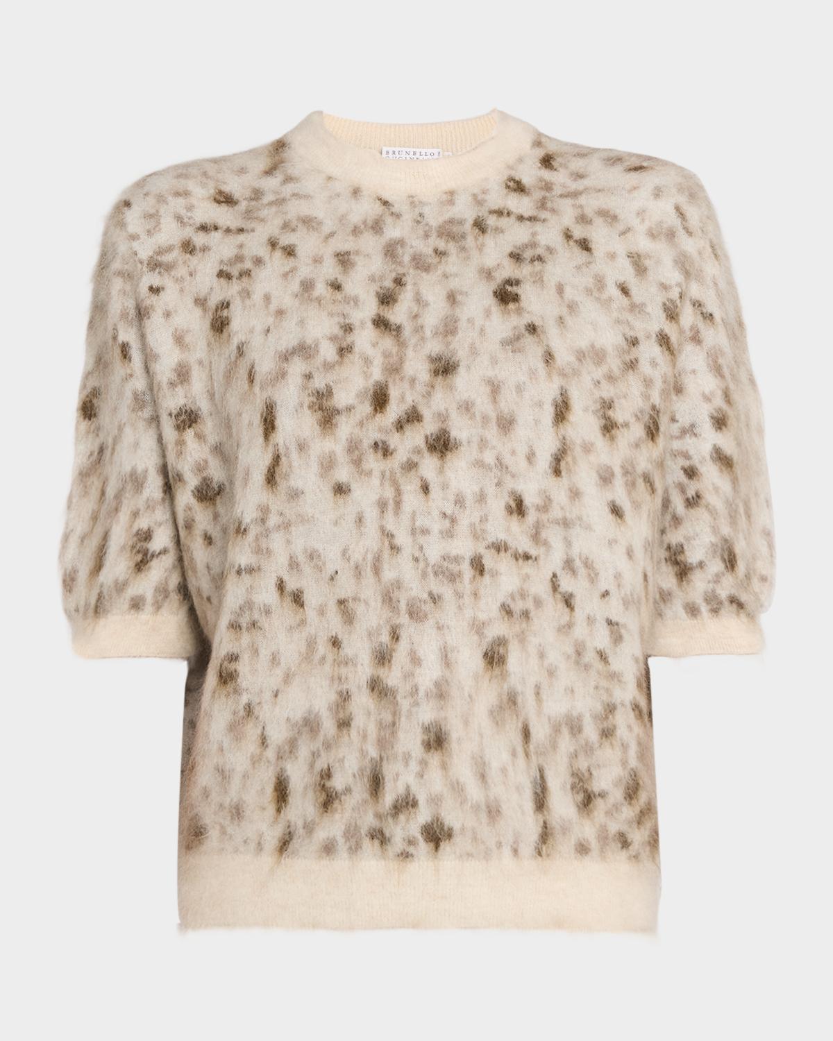 Brunello Cucinelli Cashmere-Wool Speckled Short-Sleeve Sweater