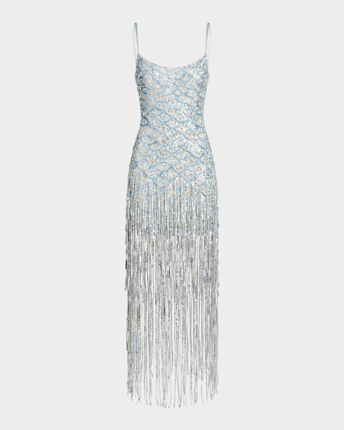Mac Duggal Sequined Fringe Sleeveless Dress