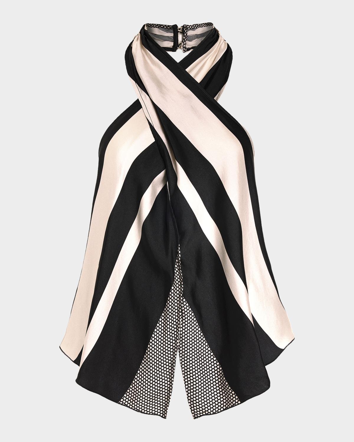 Kylie Printed High Neck Top in Black stripe