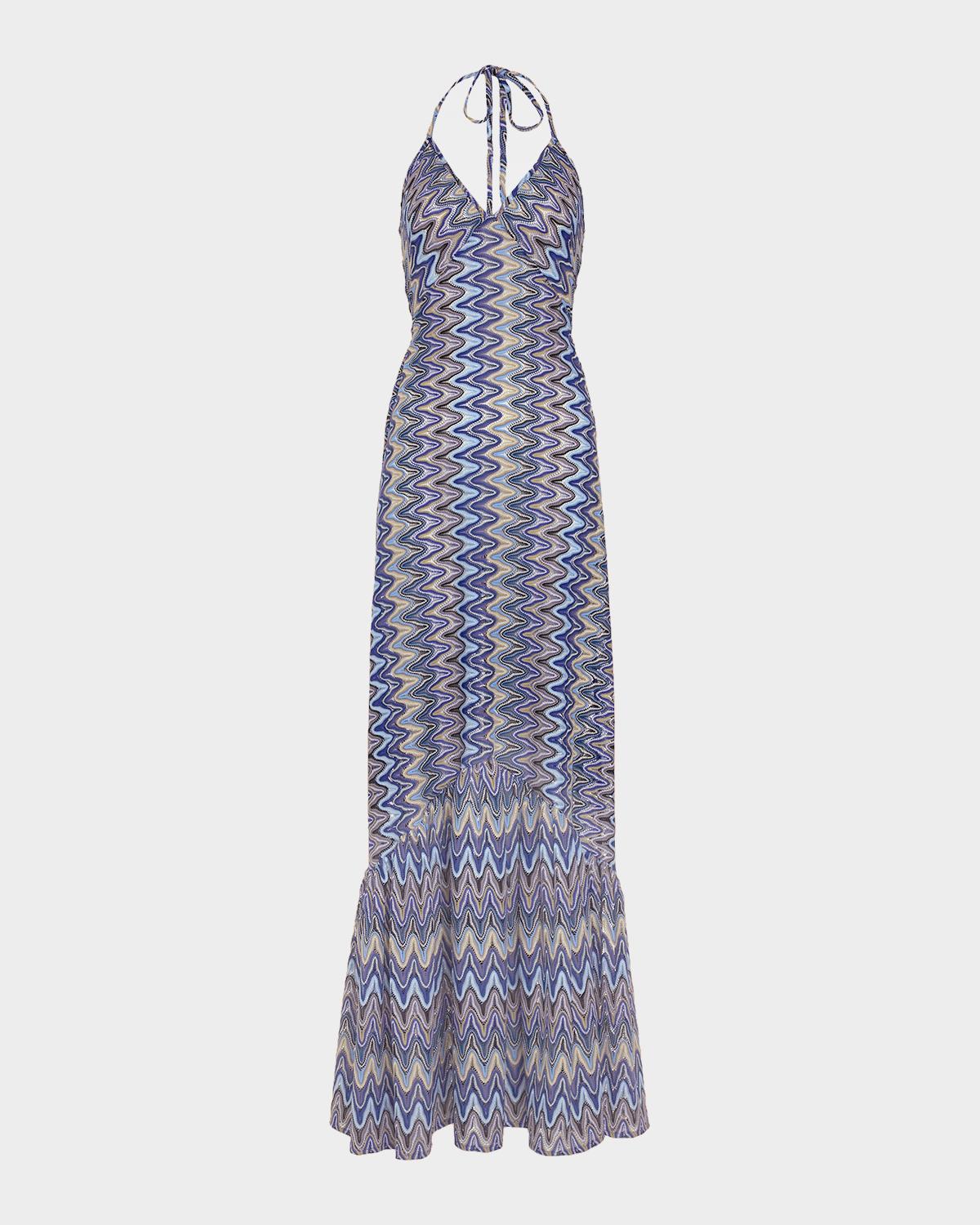 Ramy Brook Delilah Chevron Halter Maxi Dress
