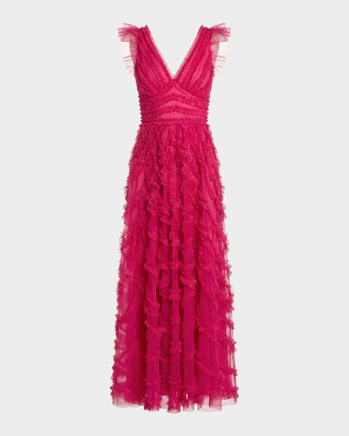 Mac Duggal Ruffled Mesh Midi Dress