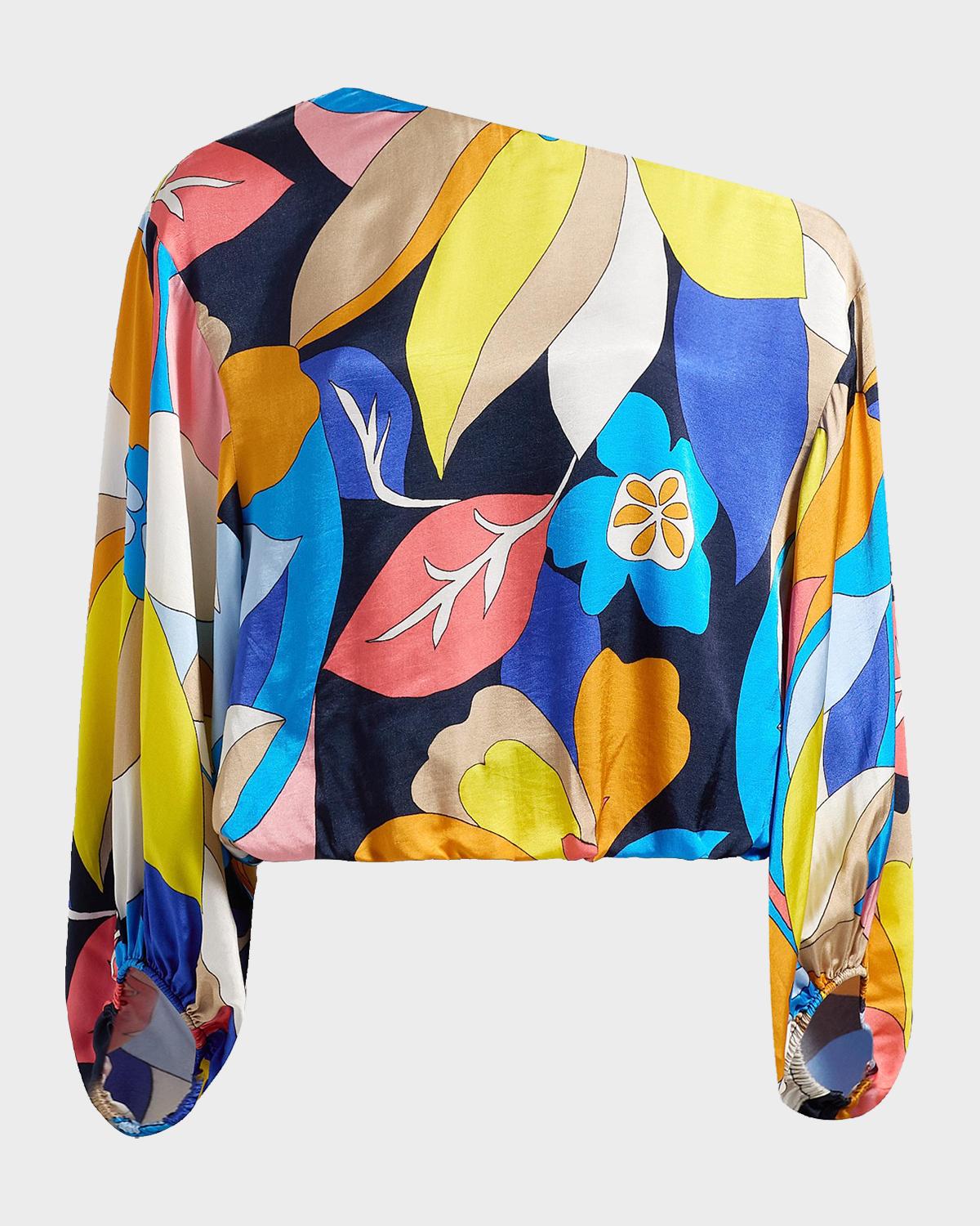 Ramy Brook Hibiscus Marley Satin One-Shoulder Blouse