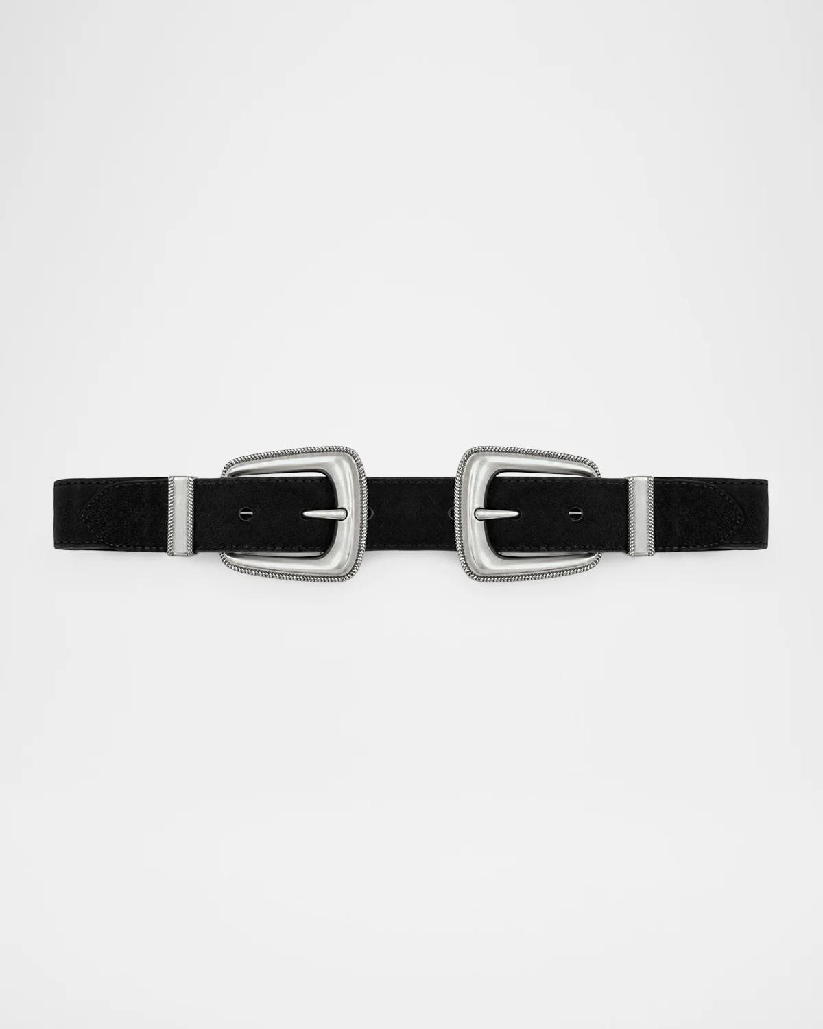 Veronica Beard Arch Double-Buckle Suede Waist Belt