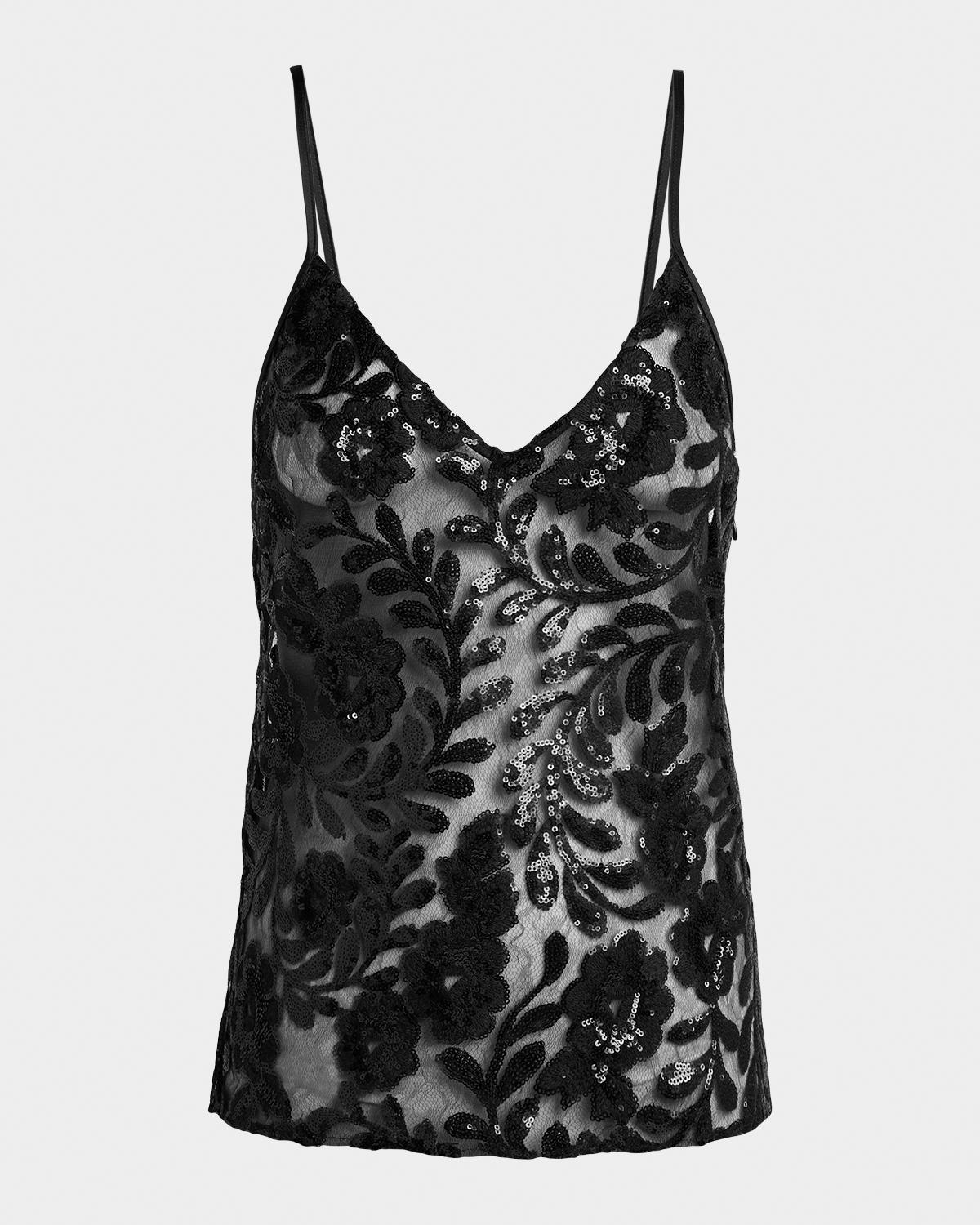 Golden Goose Journey Sequined Floral-Embroidered Tulle Tank Top