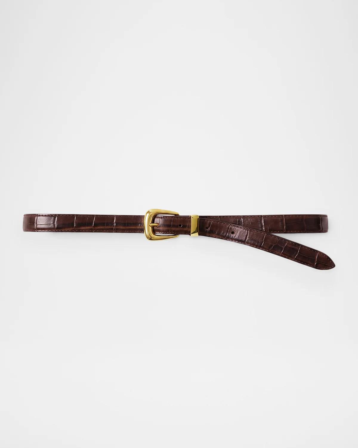 Arch Slim Croc-Embossed Leather Belt