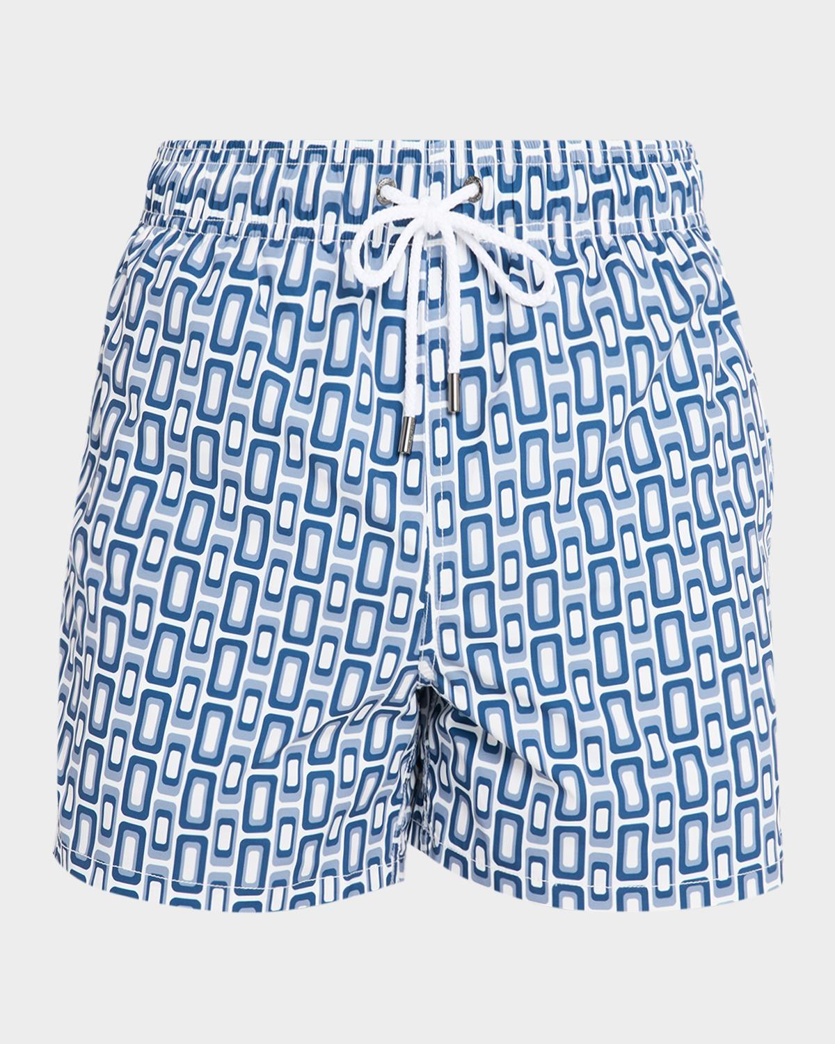 Bugatchi Men's Cruz Short-Length Geometric Swim Trunks
