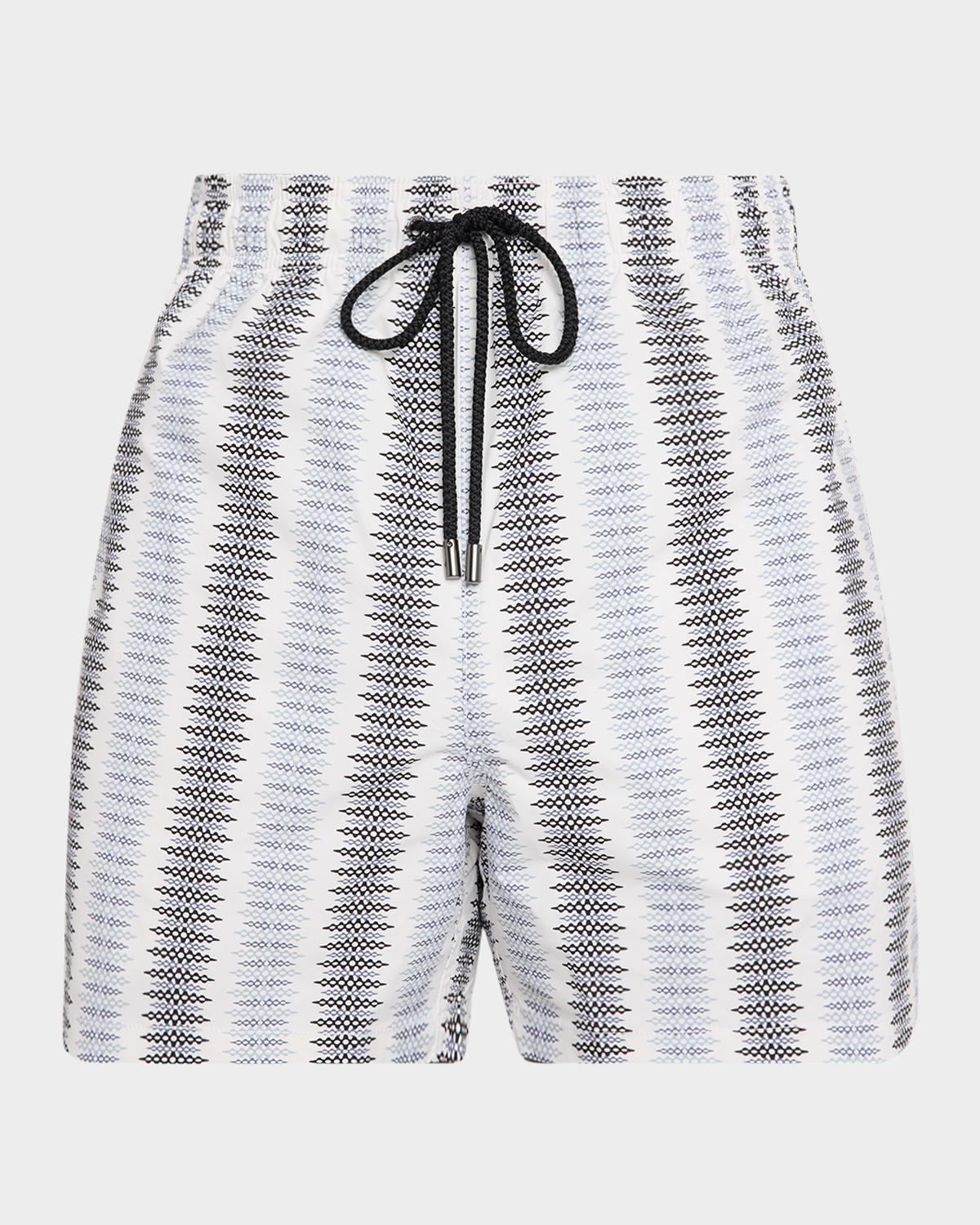 Bugatchi Men's Cruz Mid-Length Diamond Stripe Swim Trunks