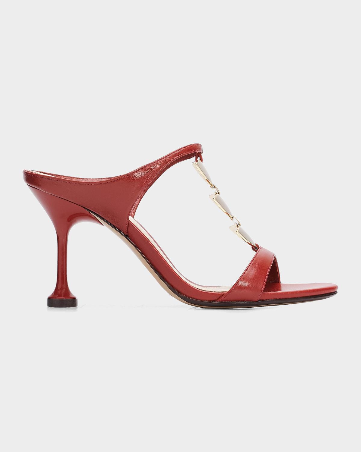 Alexandre Birman 85Mm Lia Leather T-Strap Mules Red