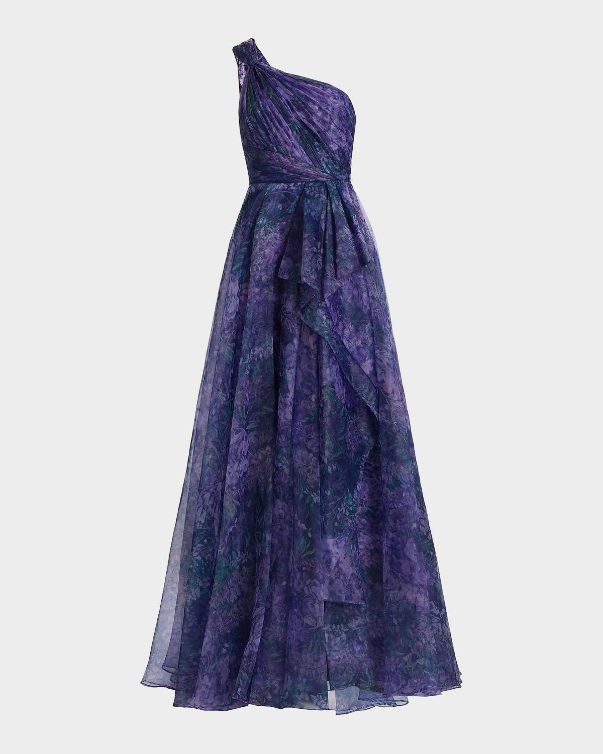 Theia Orania Organza One-Shoulder Gown