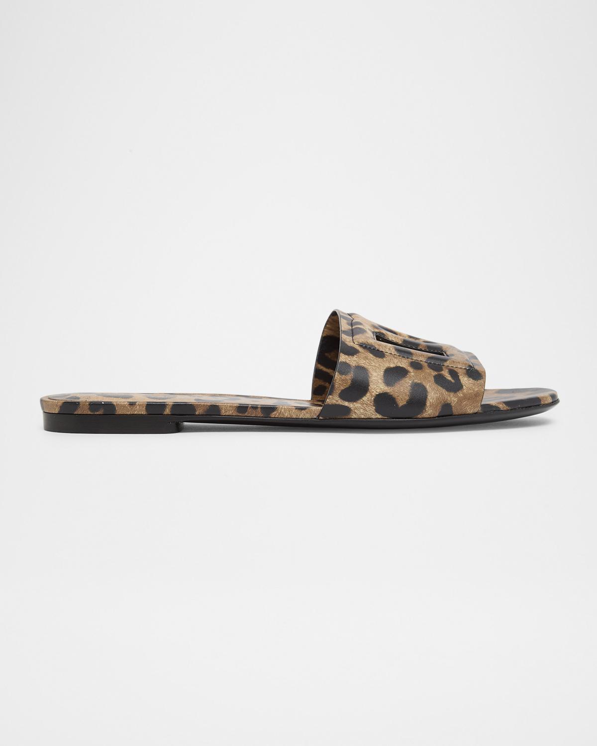 DG Cutout Leopard-Printed Leather Slide Sandals