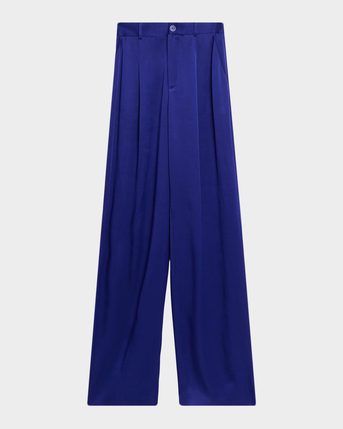 LAPOINTE Pleated Satin Wide-Leg Trousers