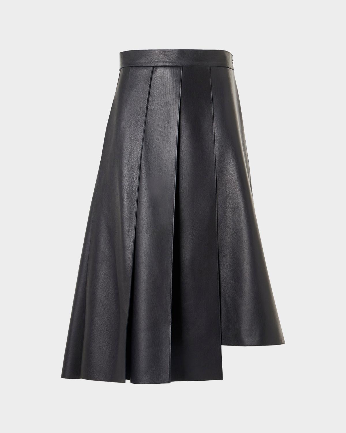 Akris Pleated Leather A-Line Skirt