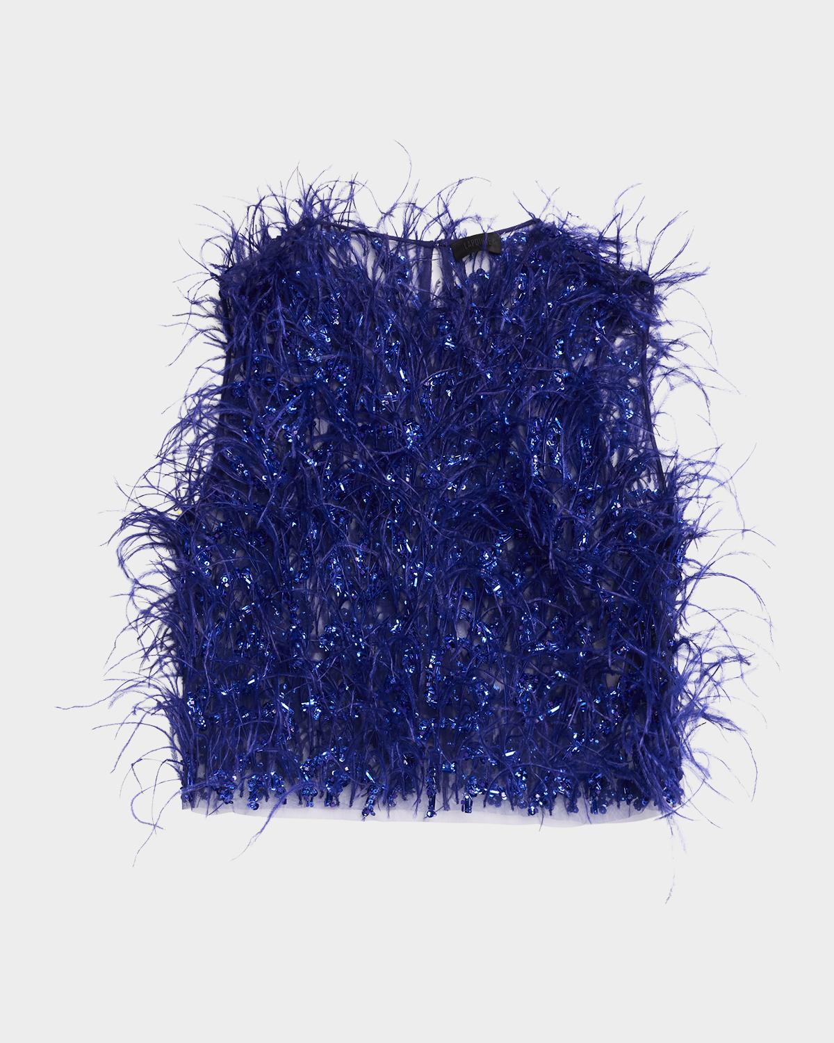 LAPOINTE Sleeveless Feather Sequined Tulle Crop Top