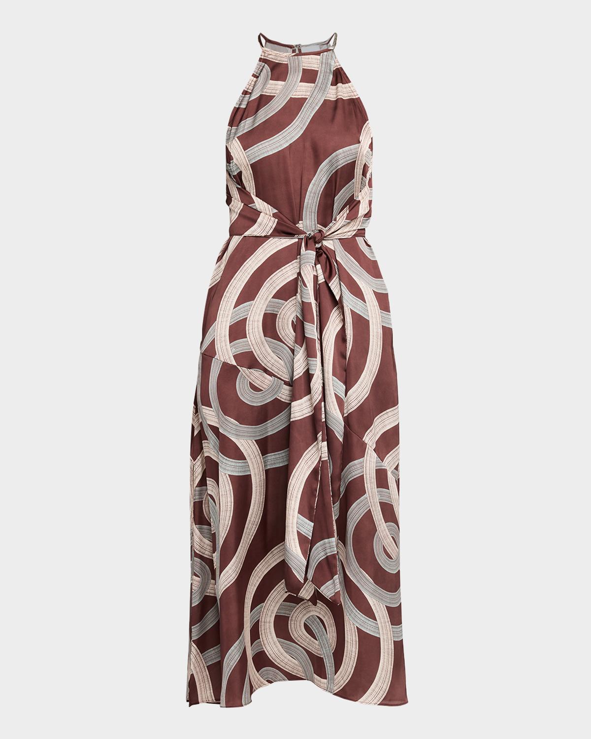 MISA Los Angeles Lisa Swirl-Print Satin Midi Dress