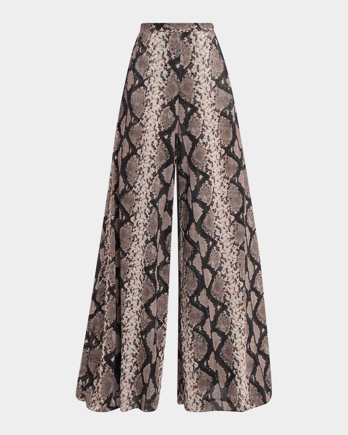 LAPOINTE Snakeskin-Print Mesh Wide-Leg Pants