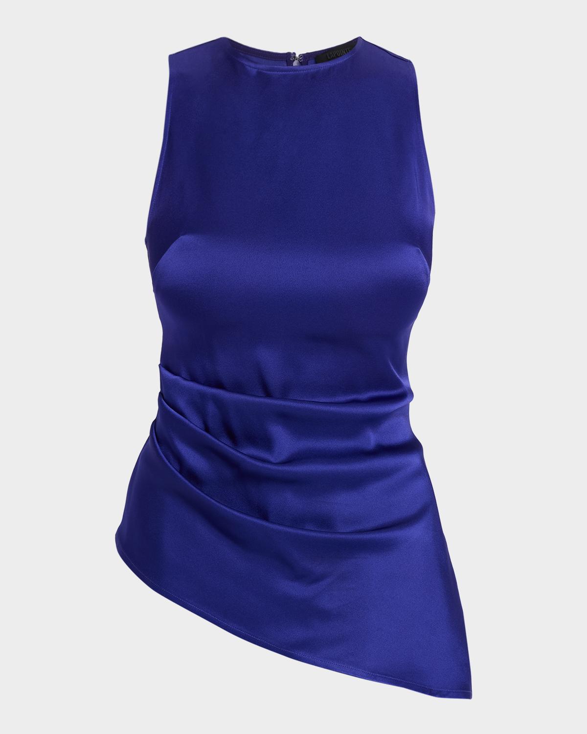 LAPOINTE Asymmetric Draped Satin Sleeveless Top