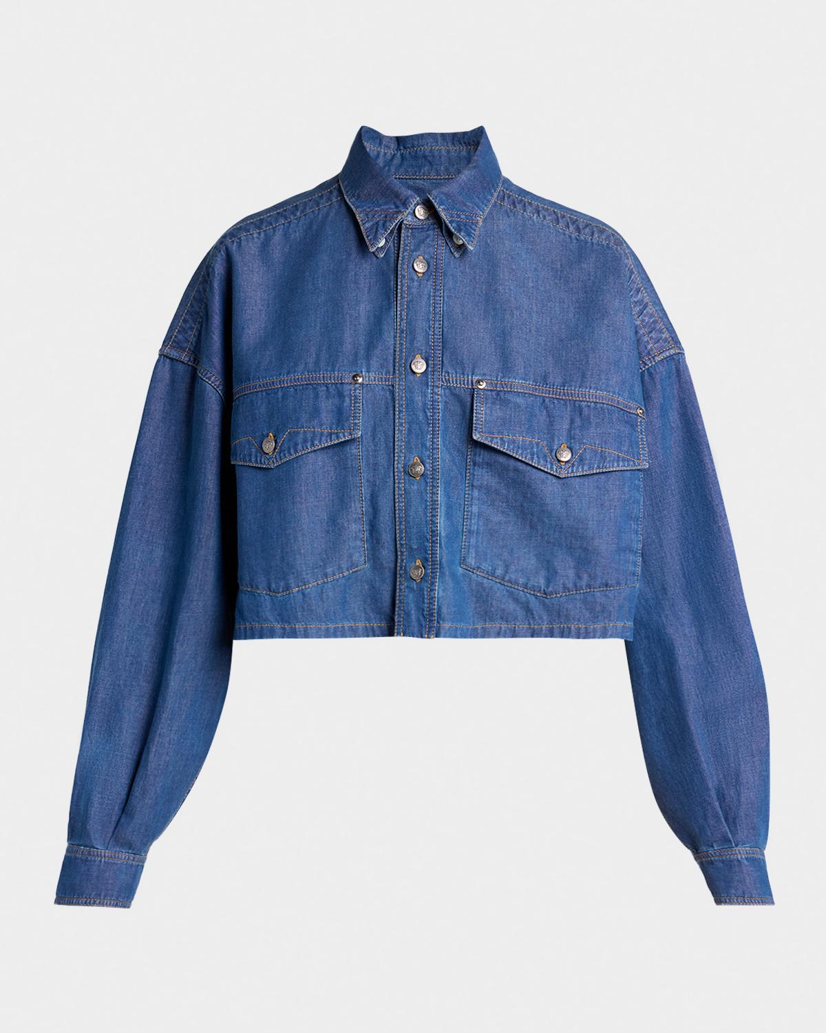Versace Cropped Long-Sleeve Denim Shirt