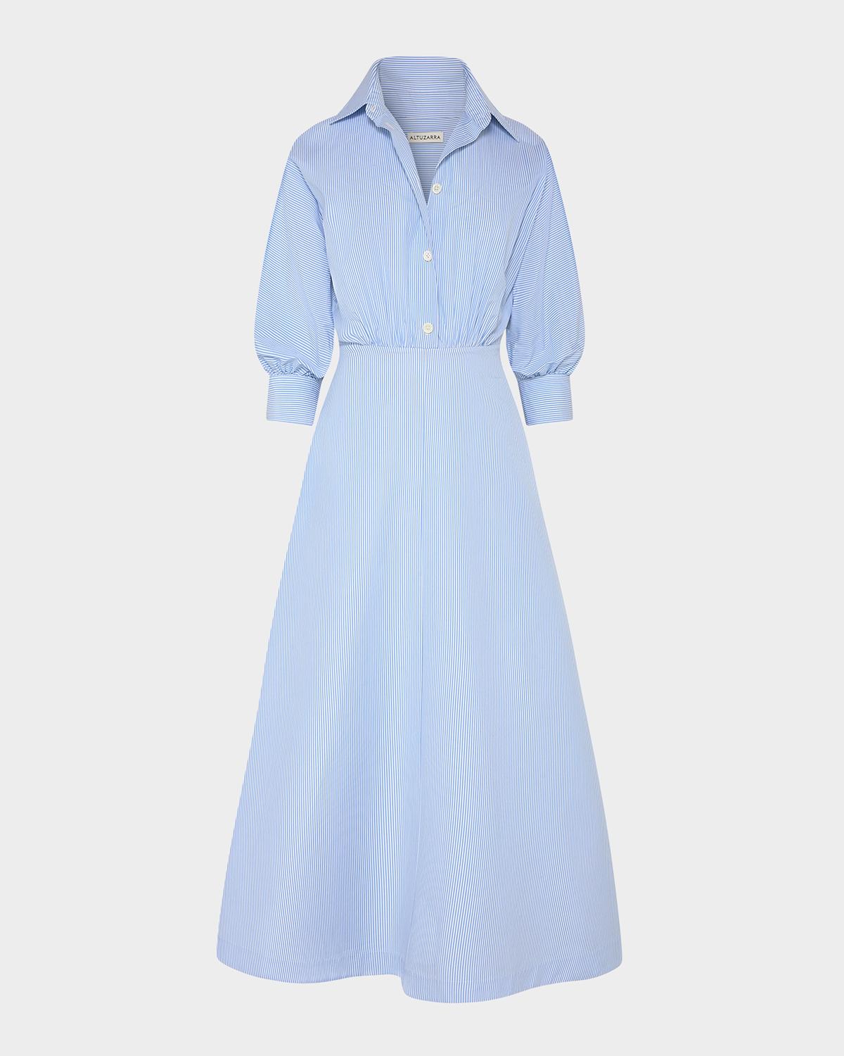Altuzarra Eleanor Striped Cotton Poplin 3/4-Sleeve Midi Shirtdress