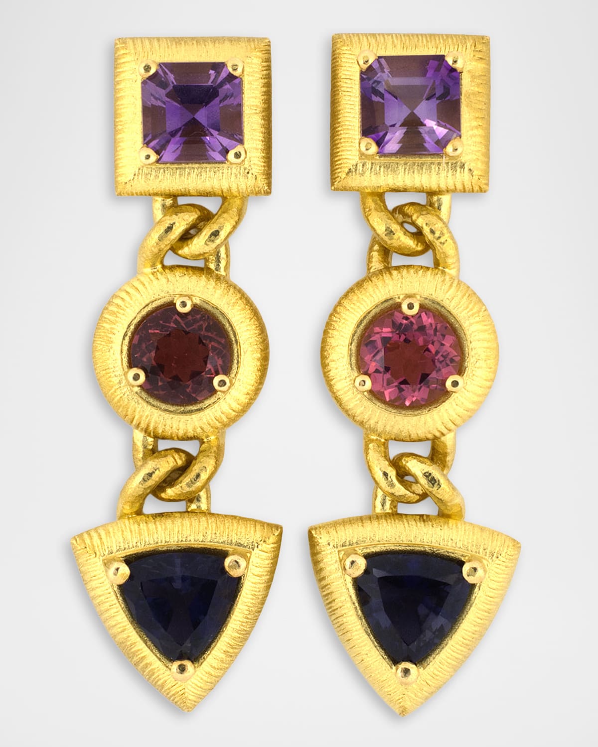 NM Estate Estate 18K Yellow Gold Geometric Framed Gemstone Earrings
