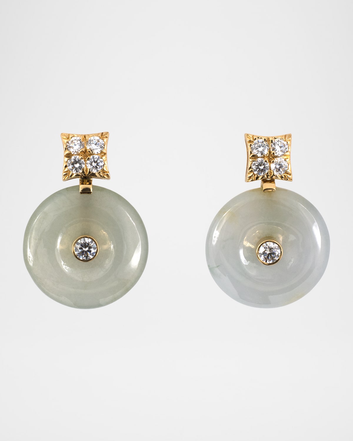 NM Estate Estate 18K Yellow Gold Diamond and Jadeite Disc Earrings