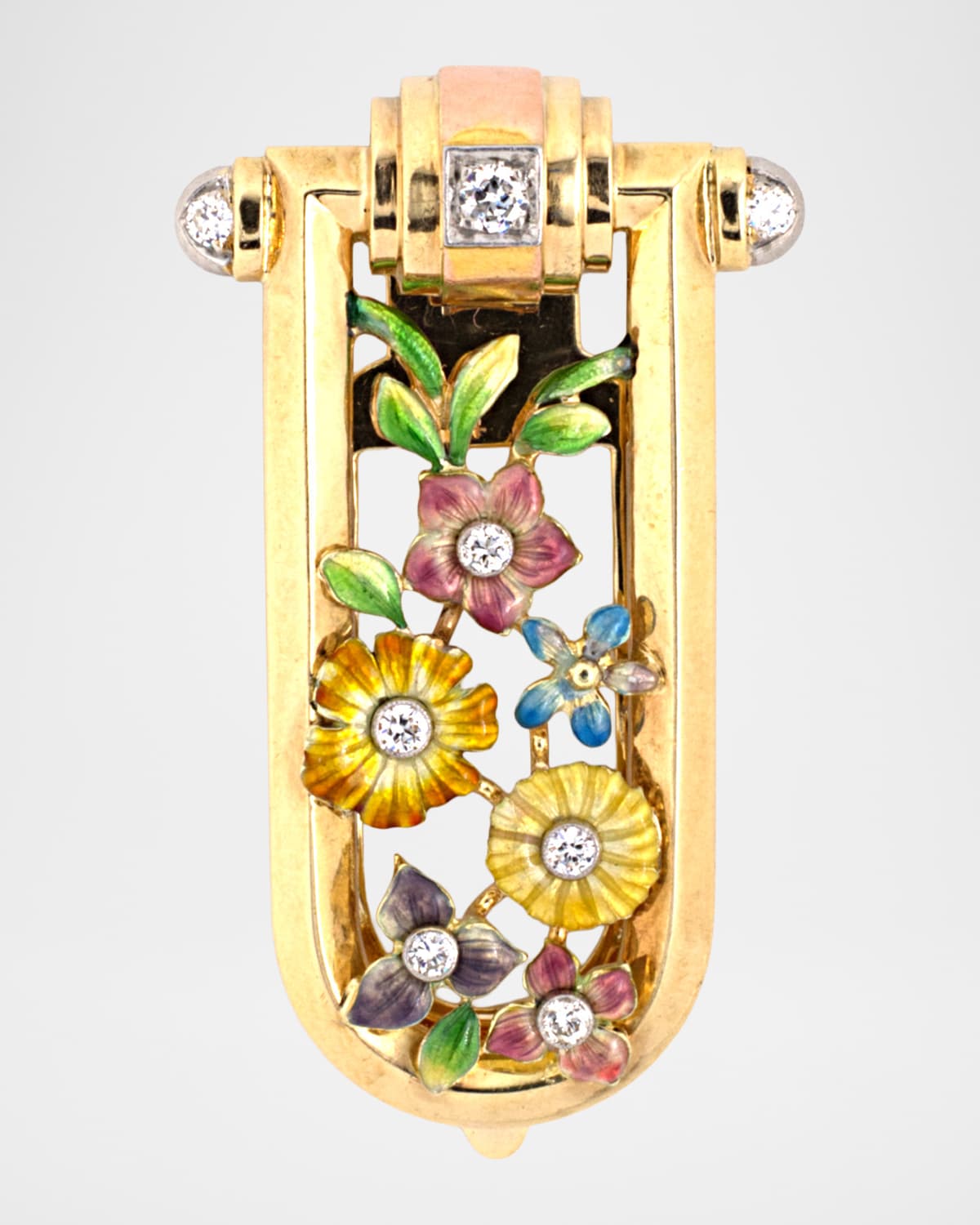 NM Estate Estate Bailey Banks & Biddle 14K Yellow Gold Diamond and Enamel Flower Clip Pin