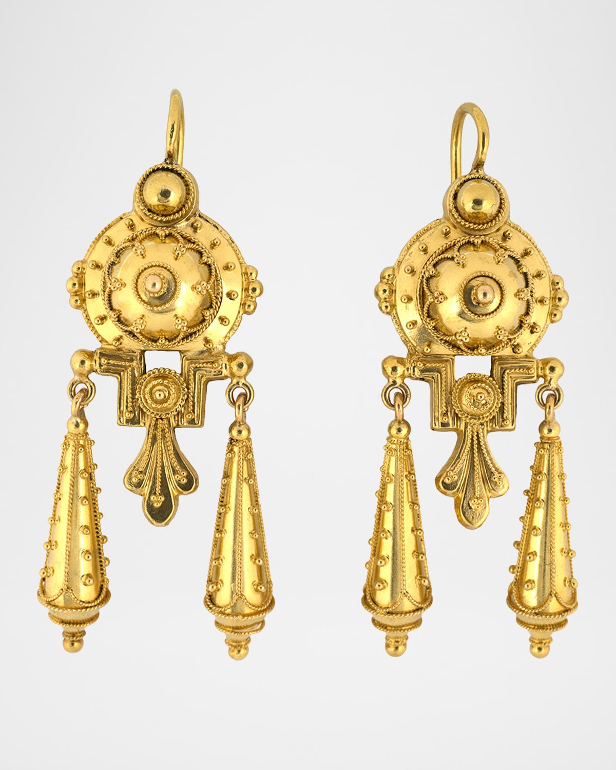 NM Estate Estate 18K Yellow Gold Etruscan Revival French Victorian Beaded Earrings