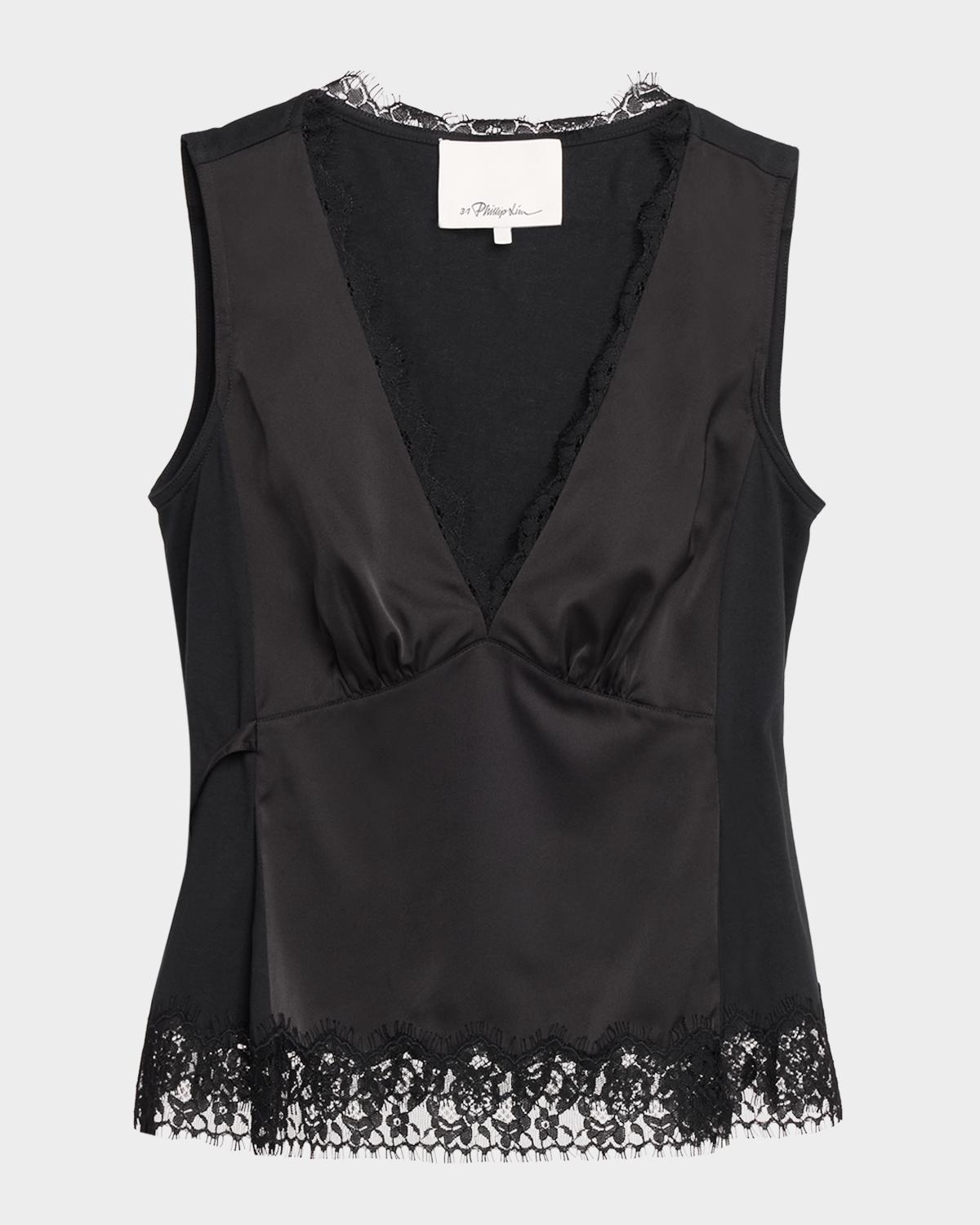 3.1 Phillip Lim Sleeveless Satin Lace Combo Top