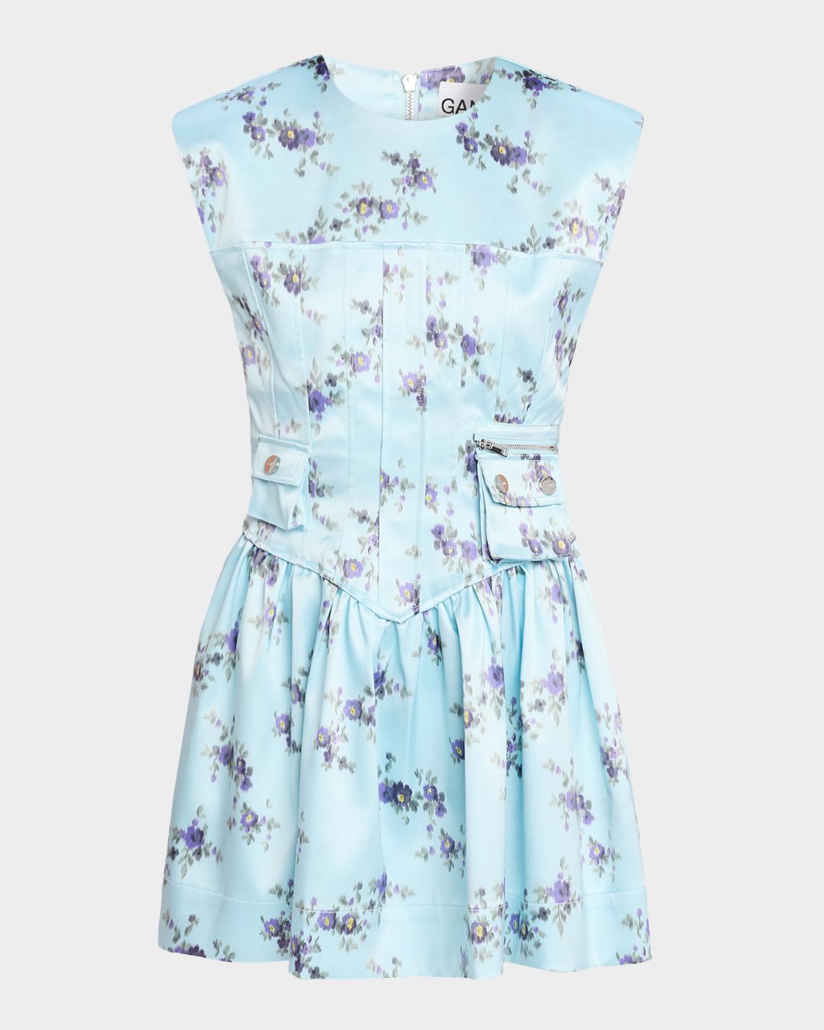 Ganni Floral Satin Corset Dress