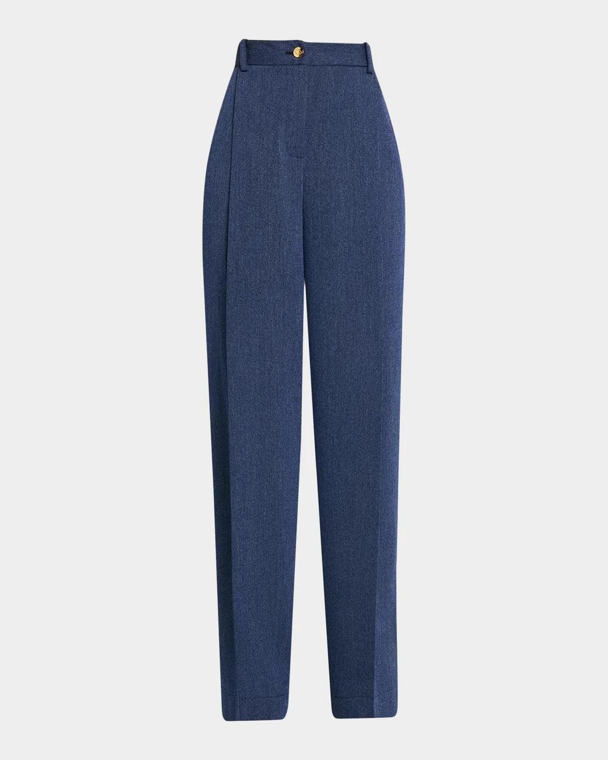 Wool Drill Tailored Wide-Leg Trousers